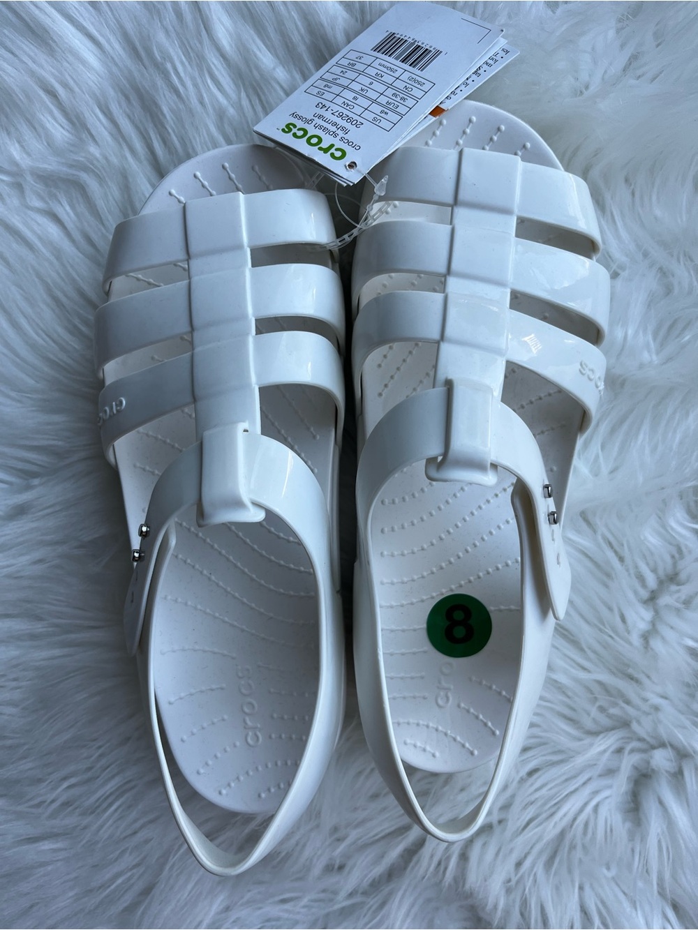 Crocs Splash Glossy Fisherman Sandals White Women’s Size 8 NEW